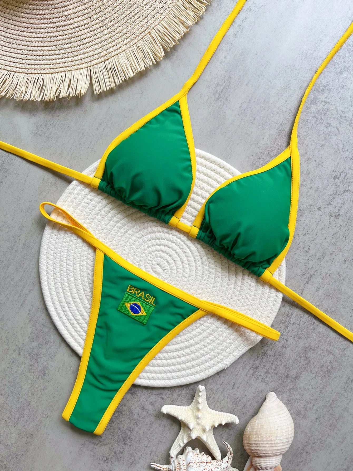 Brasil Flag Embroidery Split Bikini Set