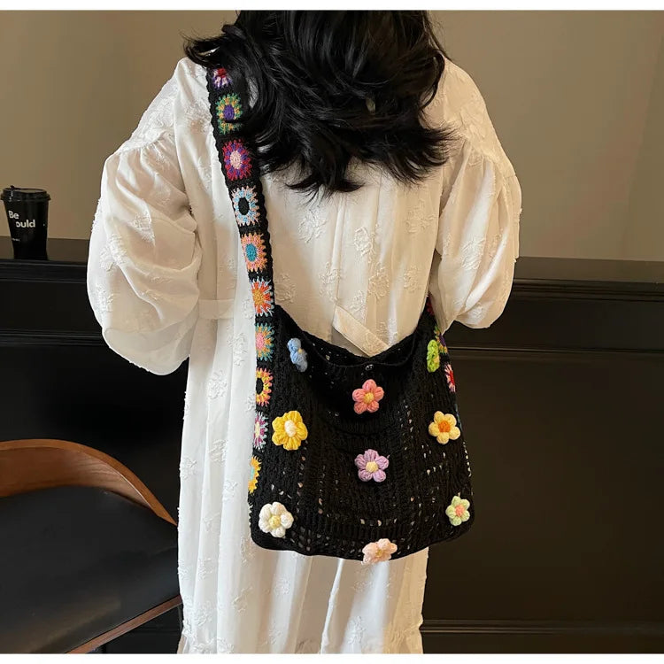 Boho Floral Crochet Shoulder Bag