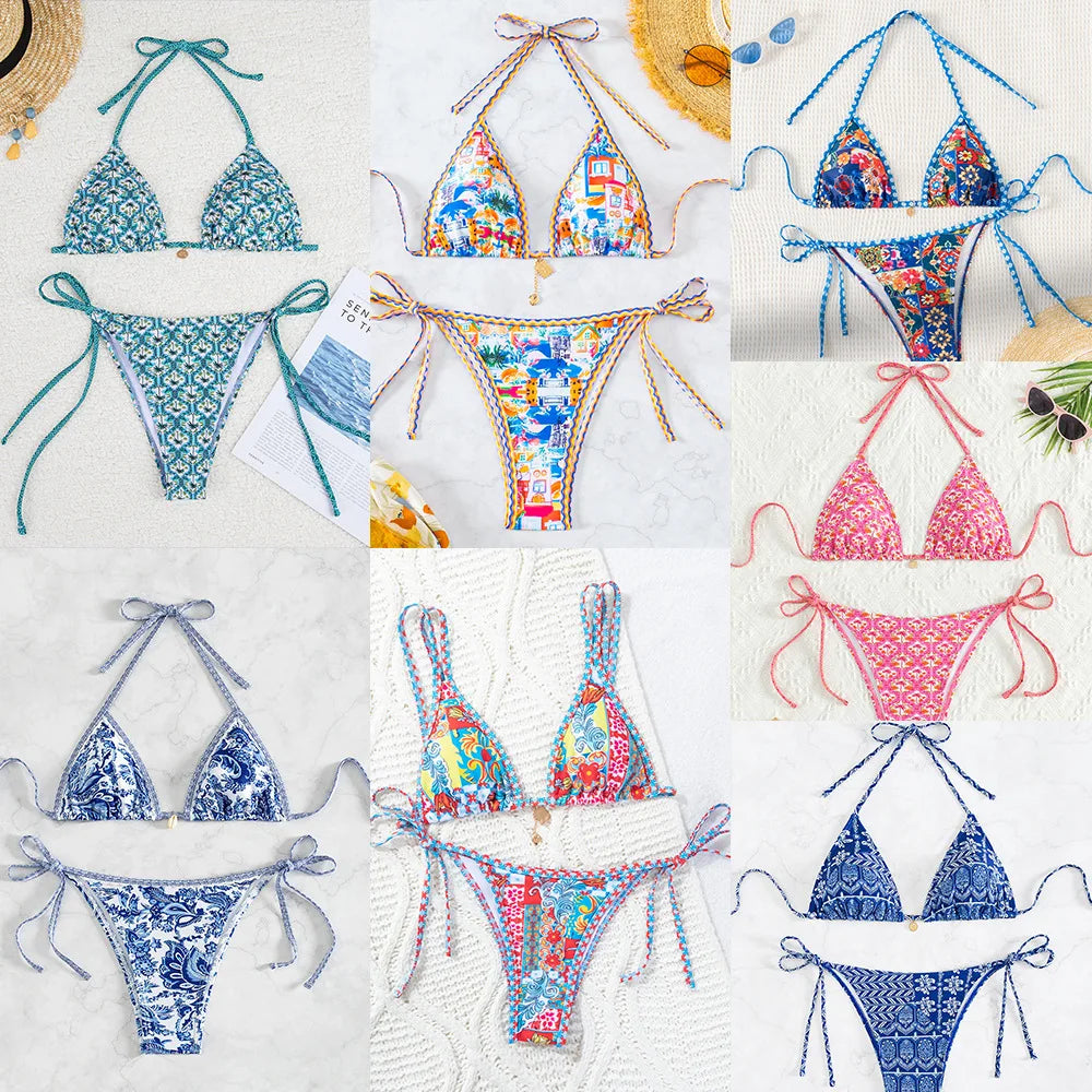 Floral Push Up Triangle Bikini Set