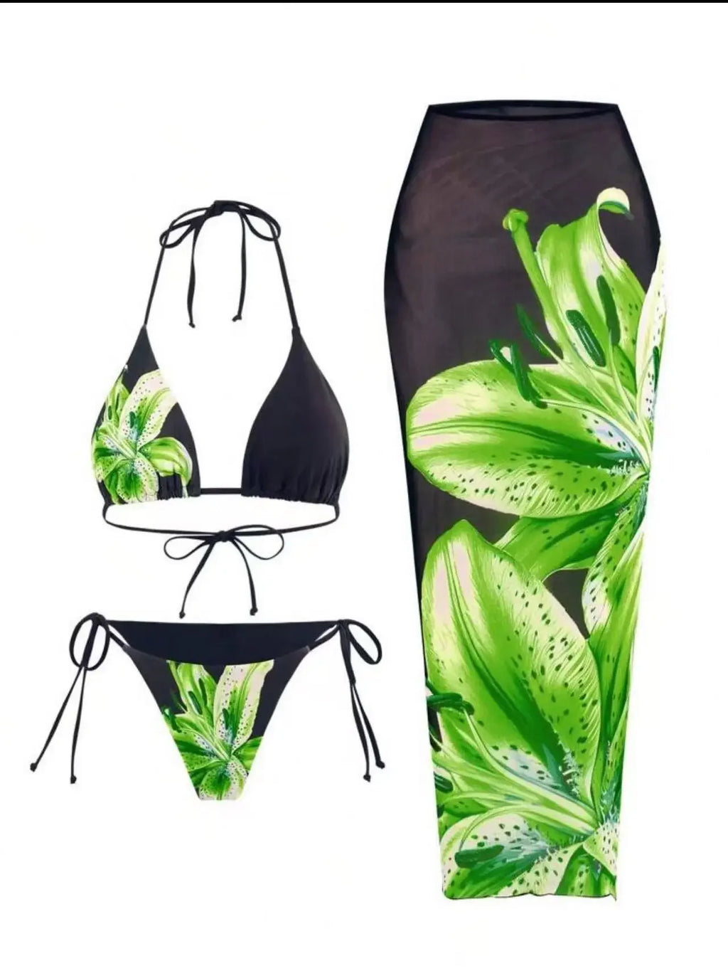 Floral Print Three Piece Bikini Set