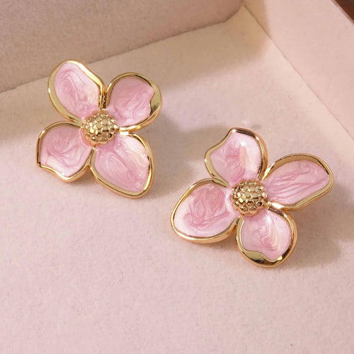 Gold Flower Stud Earrings Set