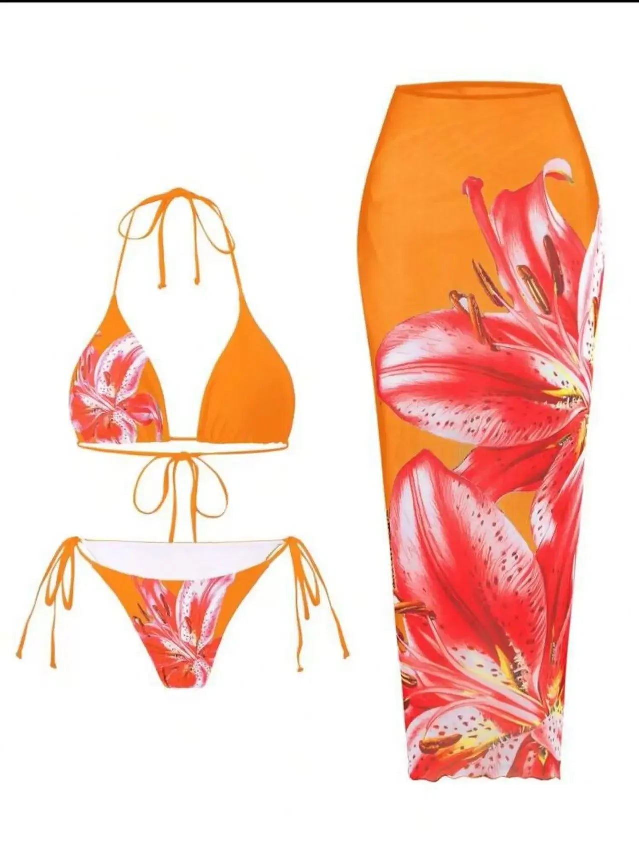 Floral Print Three Piece Bikini Set