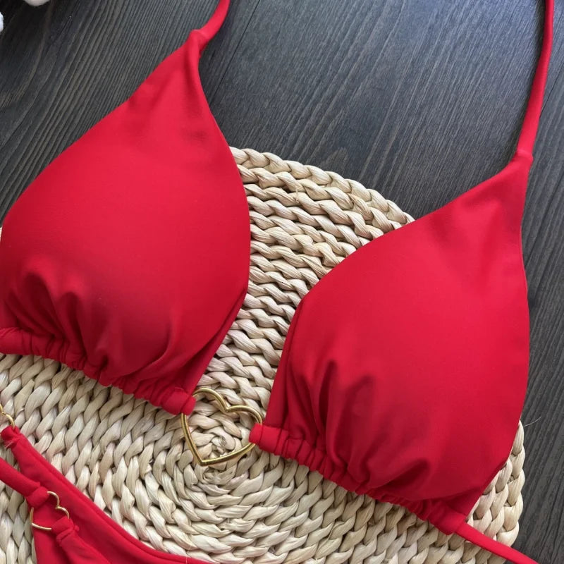 White Lace-Up Low Waist Bikini Set