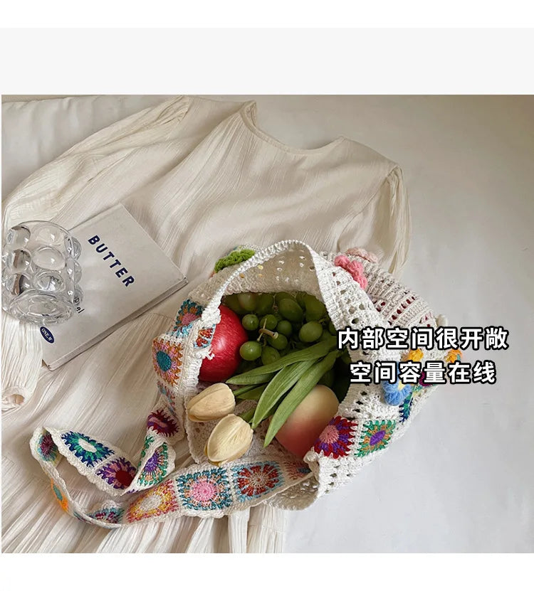 Boho Floral Crochet Shoulder Bag