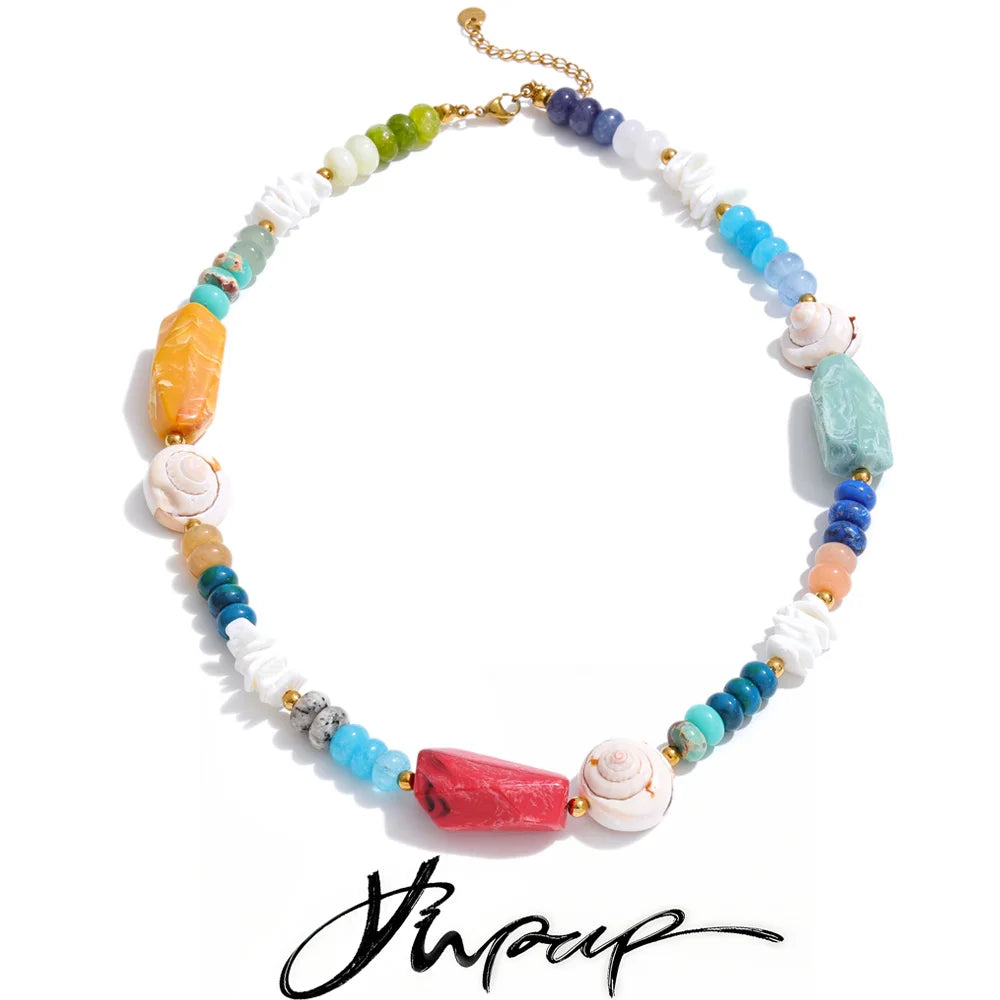 Yhpup Ocean Series Handmade Jewelry 2026 New Arrivals Multi-Color Natural Stone Resin Conch Shell...