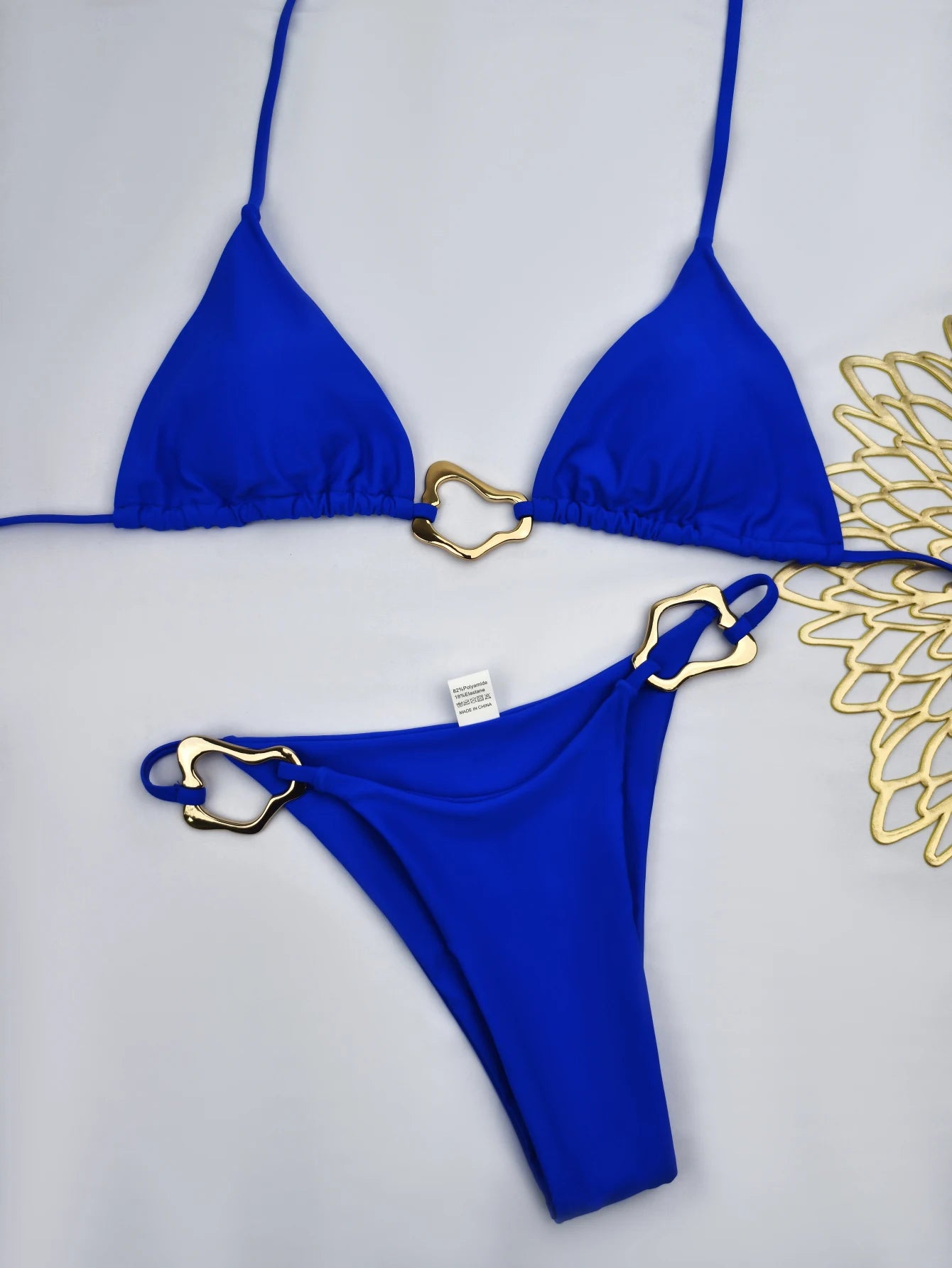 Solid Lace-Up Split Two Piece Swimsuit