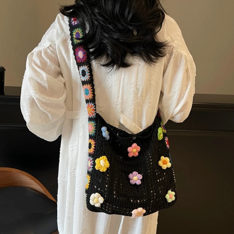 Boho Floral Crochet Shoulder Bag