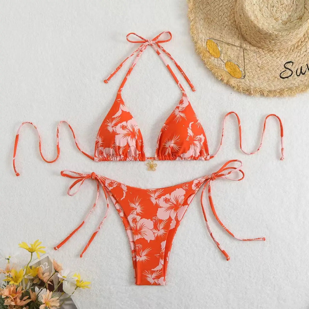 Y2K Pink Bow Lace-Up Bikini Set