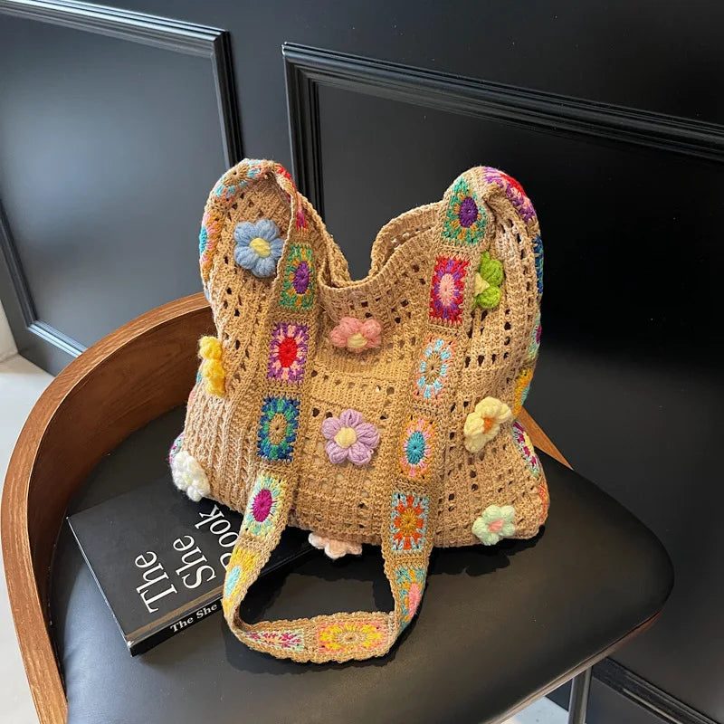 Boho Floral Crochet Shoulder Bag