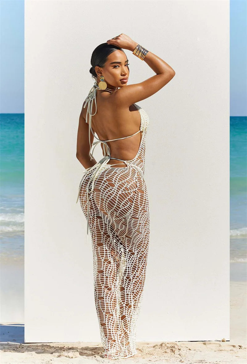 Knit Dress Cover Up Halter Bikini Set