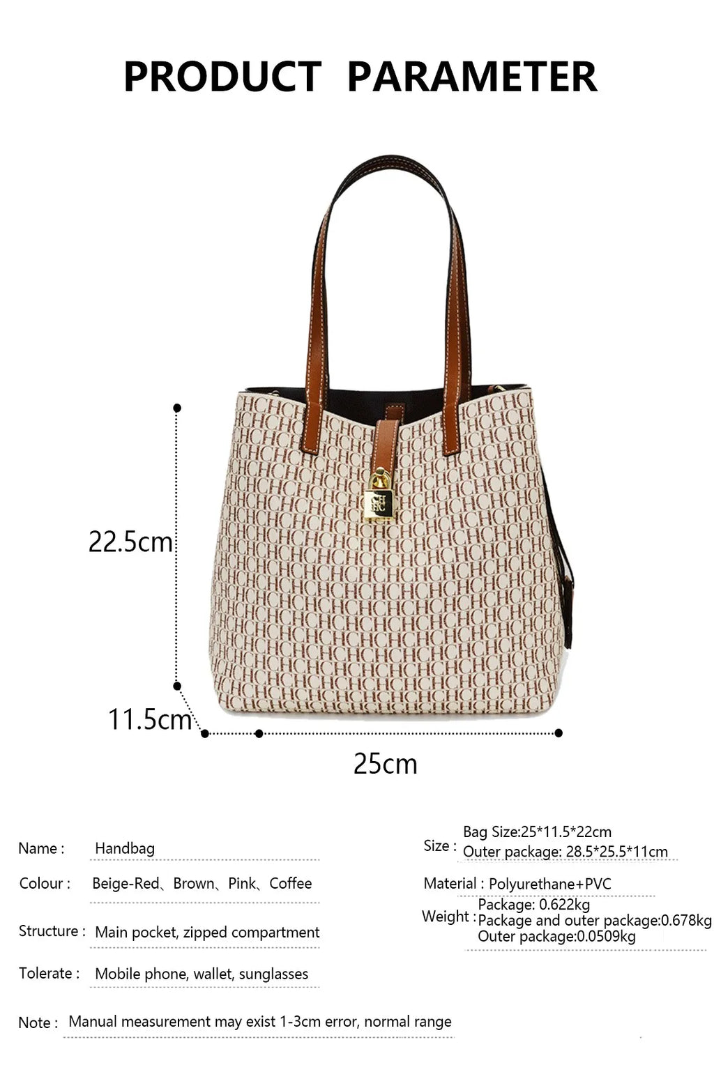 CH Women's Shoulder Tote Bag – Letter Print Polyester