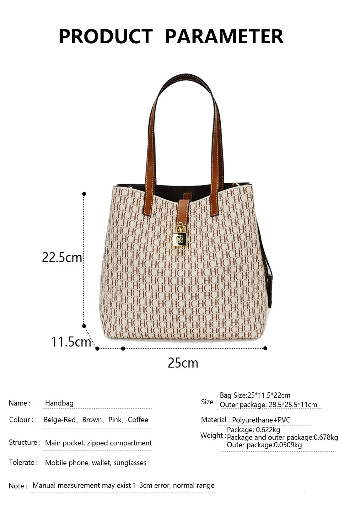 CH Women's Shoulder Tote Bag – Letter Print Polyester