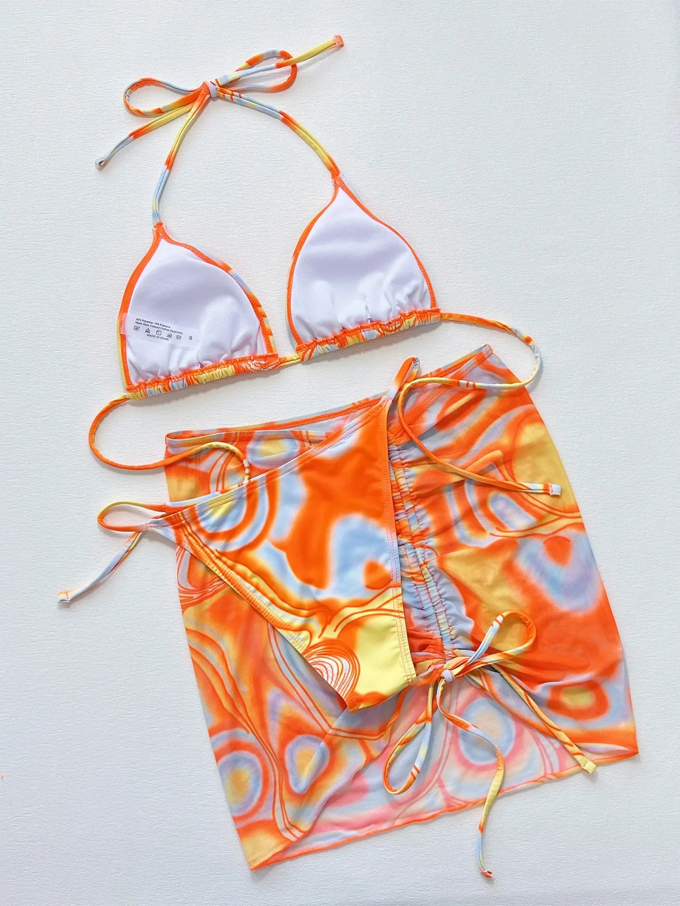 Orange Gradient 3 Piece Bikini Set