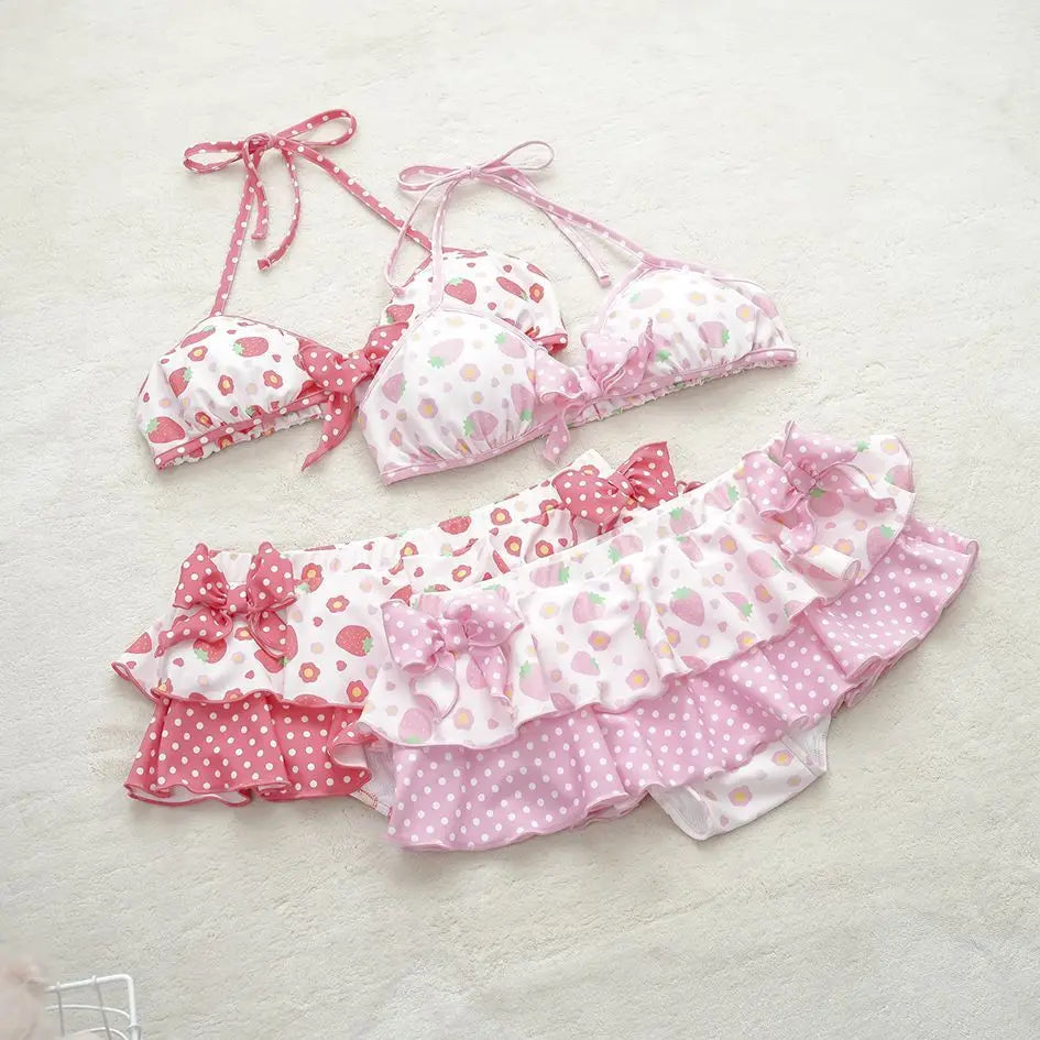 Y2K Pink Bow Lace-Up Bikini Set