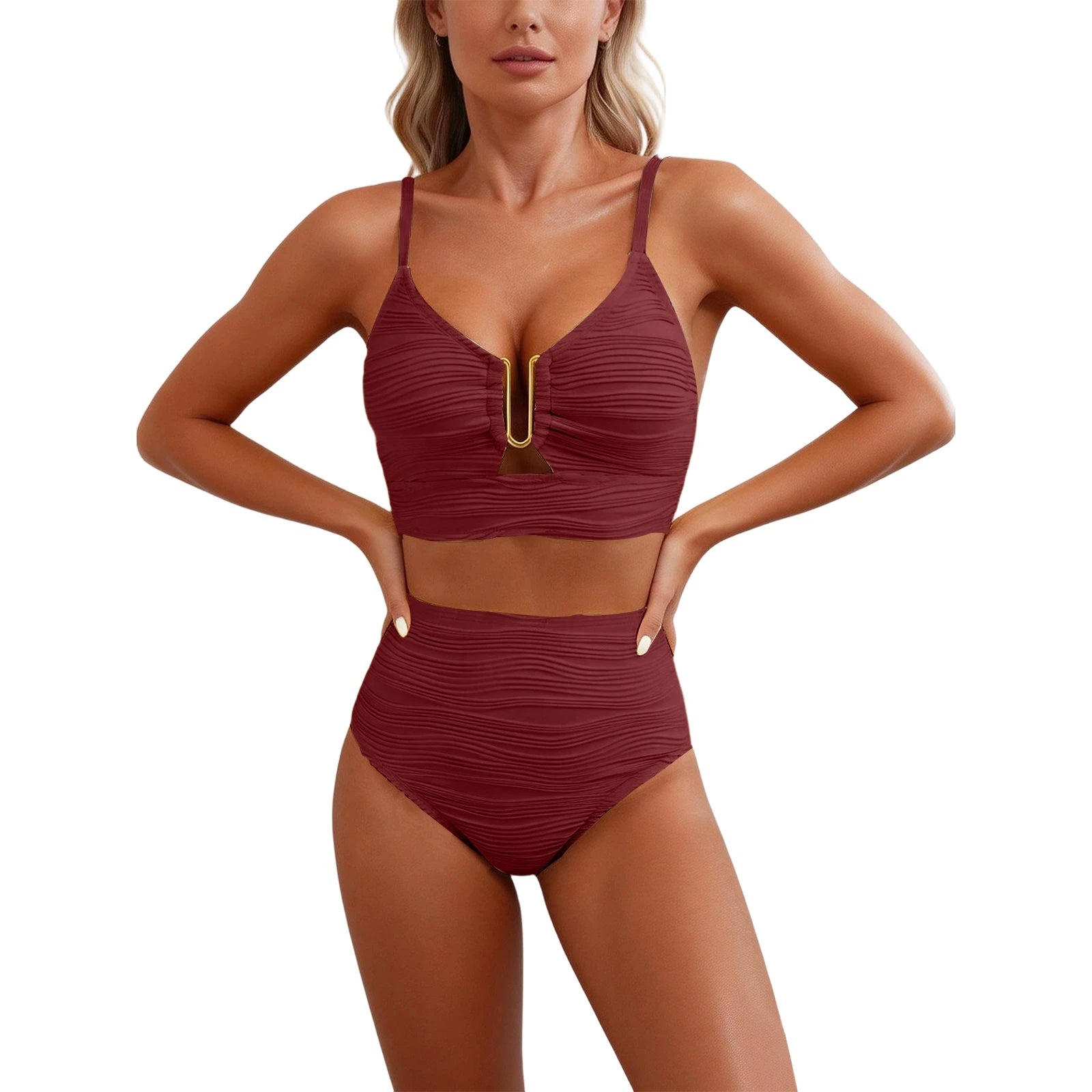U-Wire Cutout High Waist Bikini Set