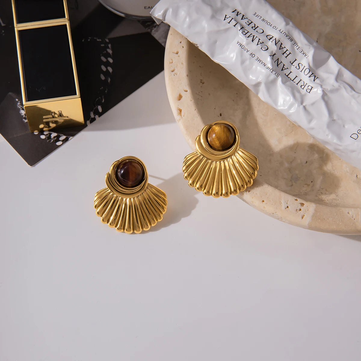 Amber Resin Geometric Earrings