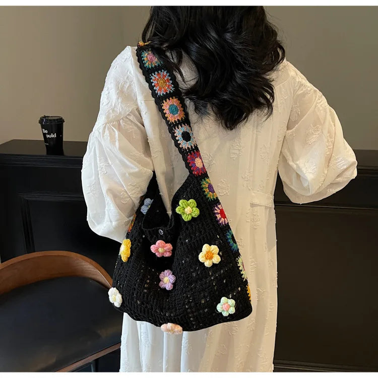 Boho Floral Crochet Shoulder Bag