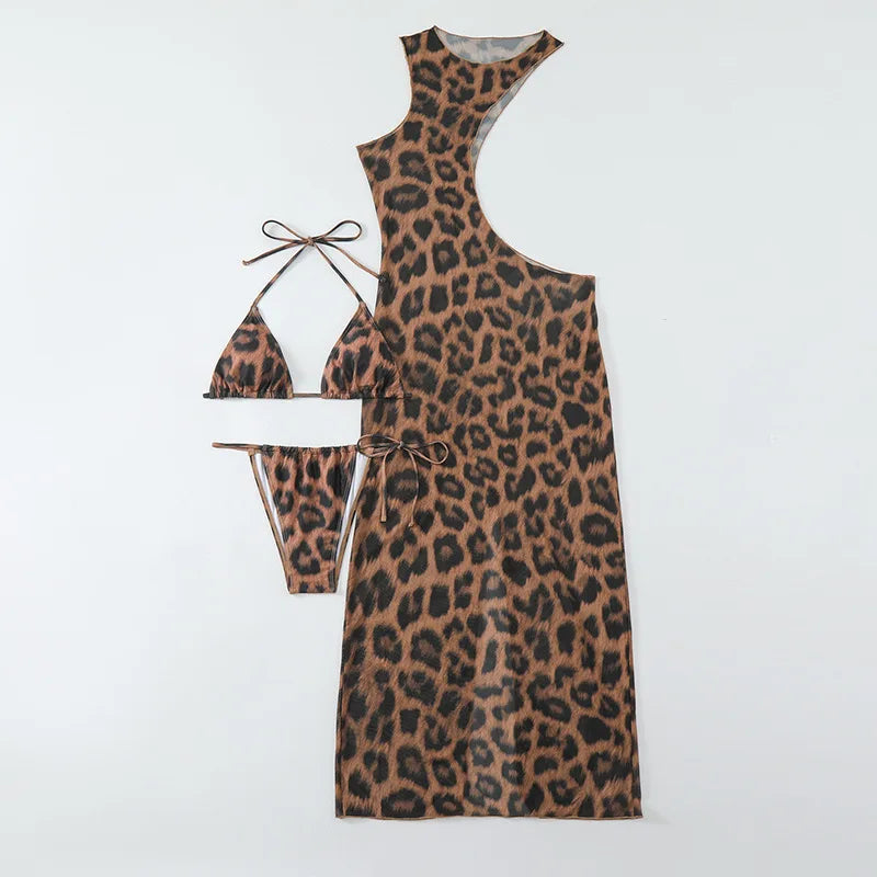 Leopard Cutout Bodycon Swimsuit Set