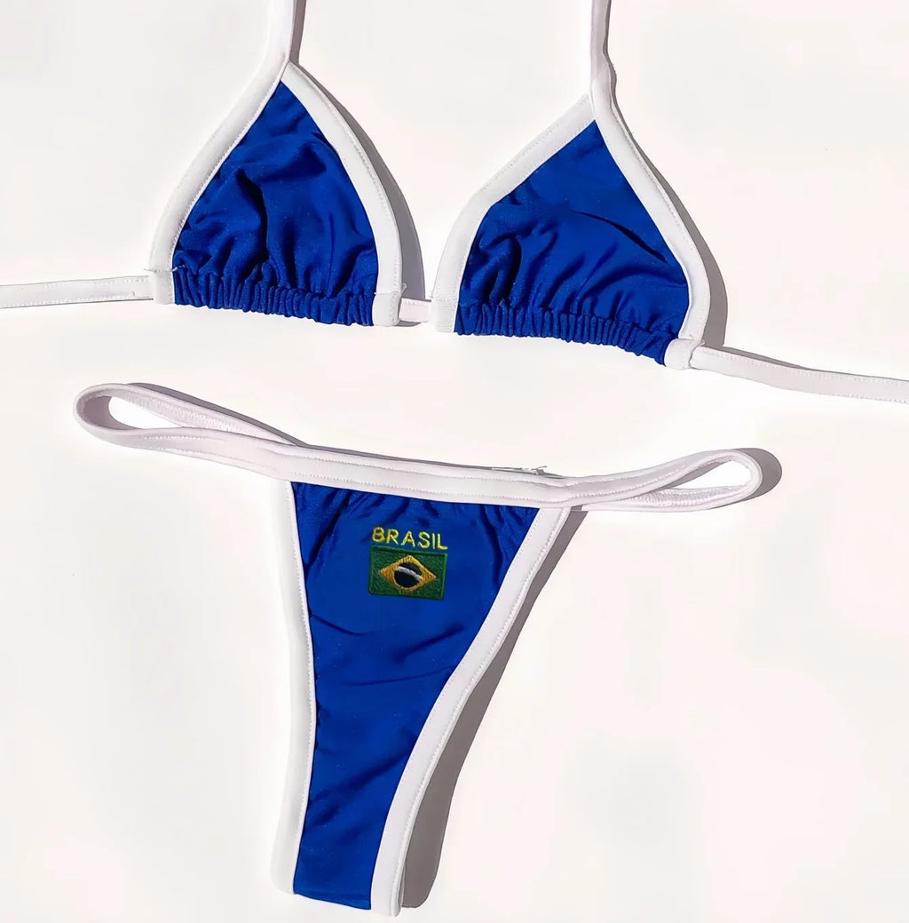 Brasil Flag Embroidery Split Bikini Set