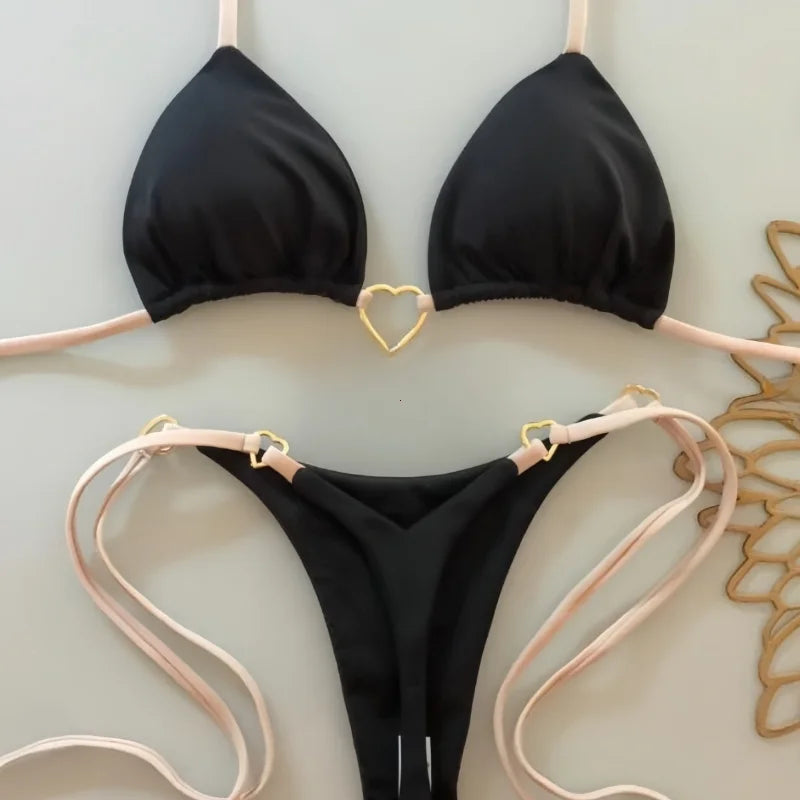 White Lace-Up Low Waist Bikini Set