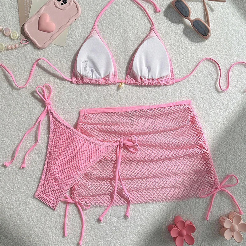 Halter Neck Thong 3 Piece Bikini Set