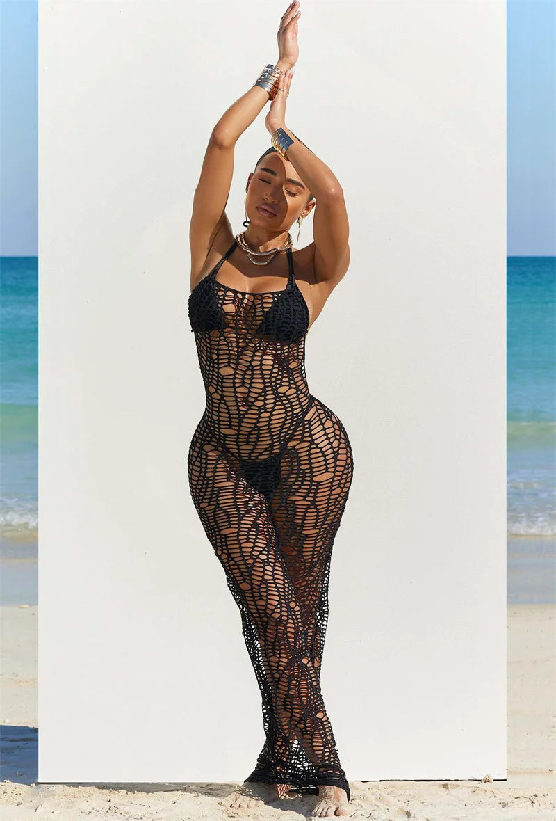 Knit Dress Cover Up Halter Bikini Set