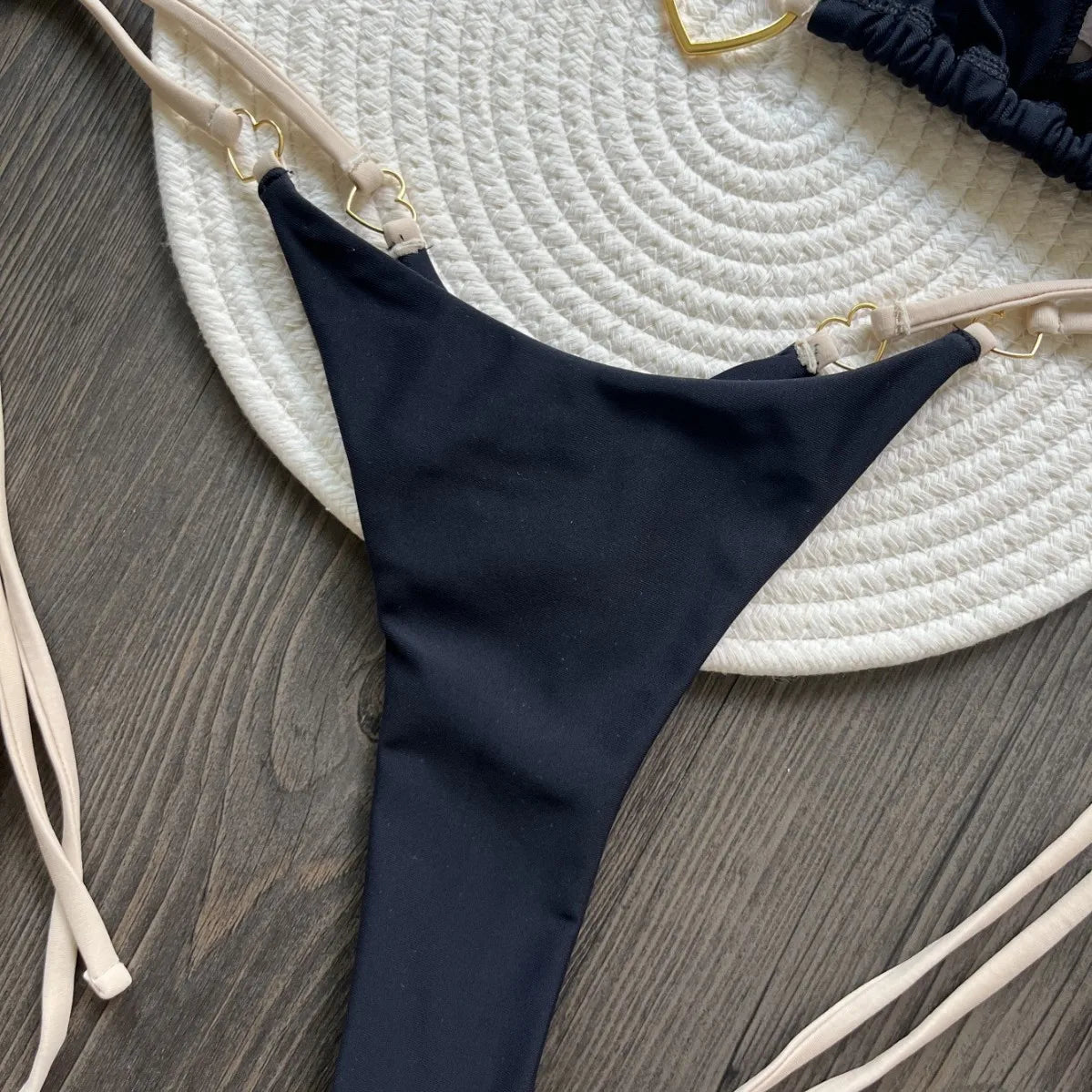 White Lace-Up Low Waist Bikini Set