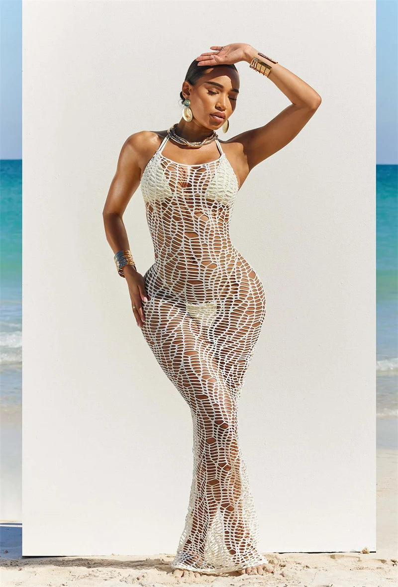 Knit Dress Cover Up Halter Bikini Set