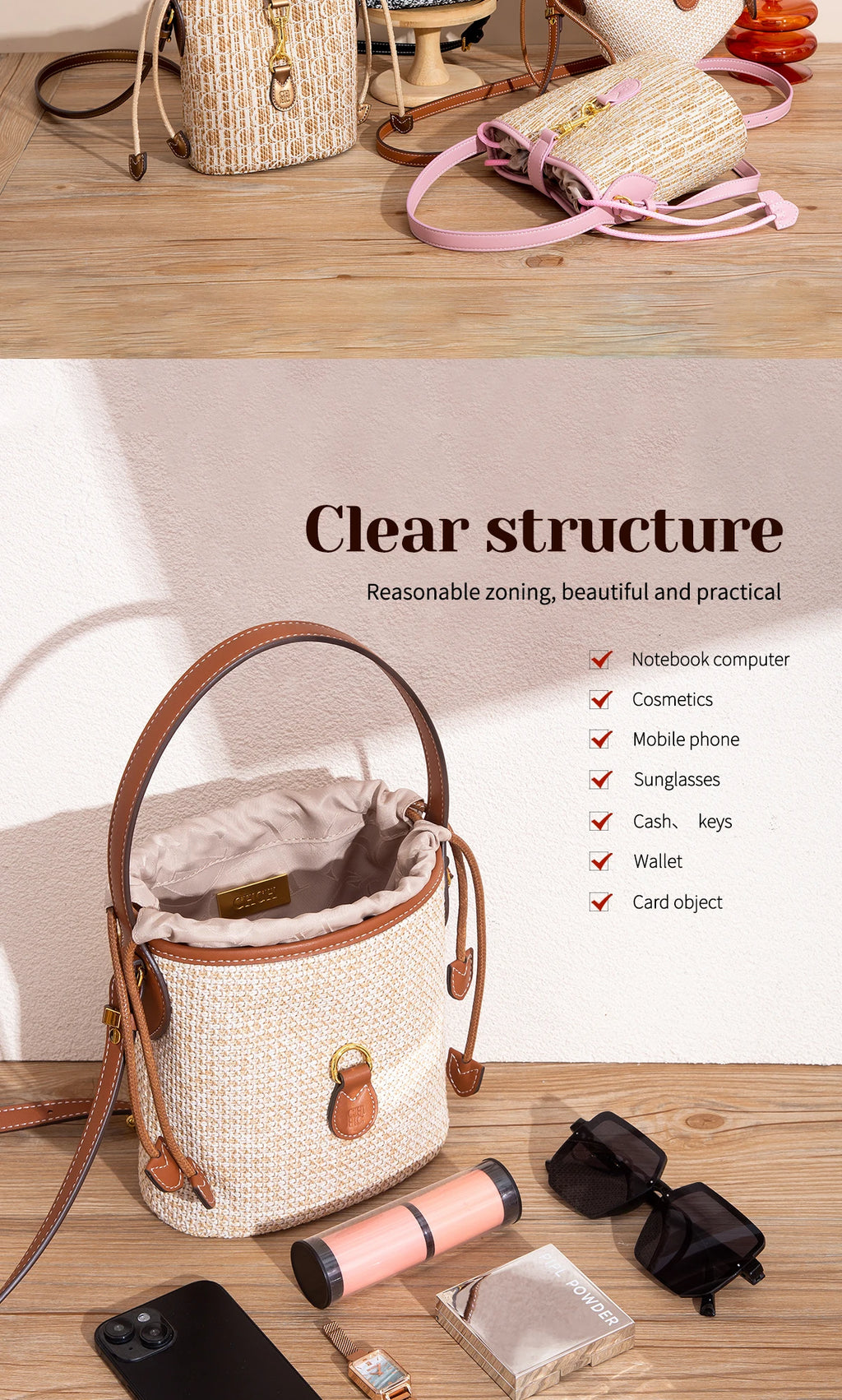 CHCH Women's Shoulder Bag Summer New PP Grass Woven Handbag Holiday Phone Bag