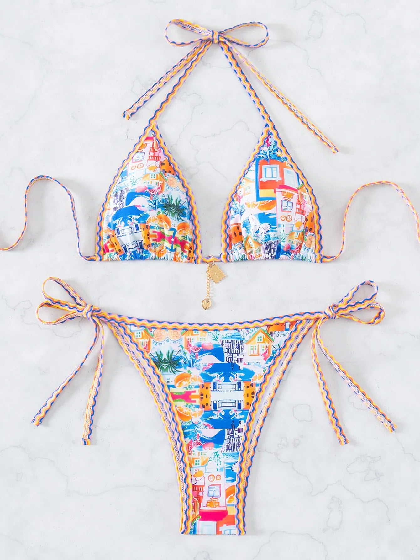 Floral Push Up Triangle Bikini Set
