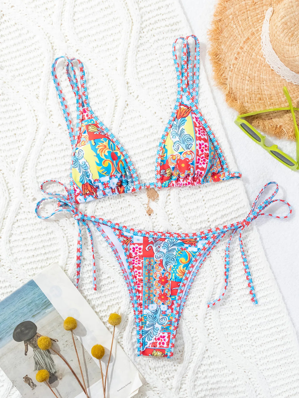 Floral Push Up Triangle Bikini Set