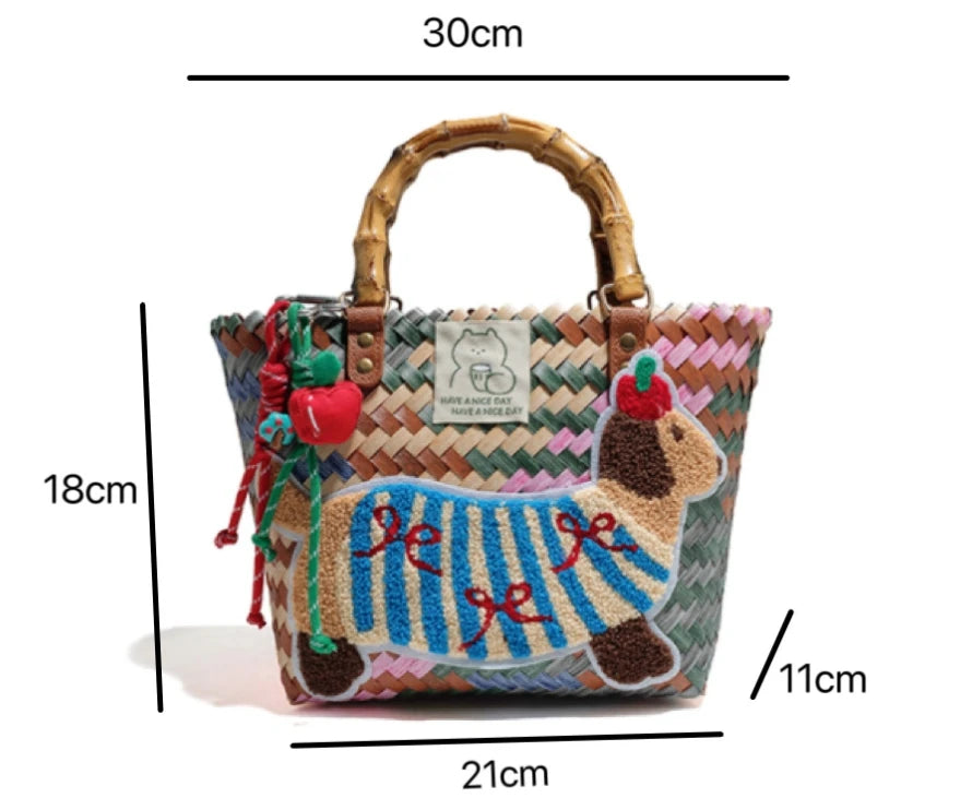 Striped Dachshund PVC Handbag