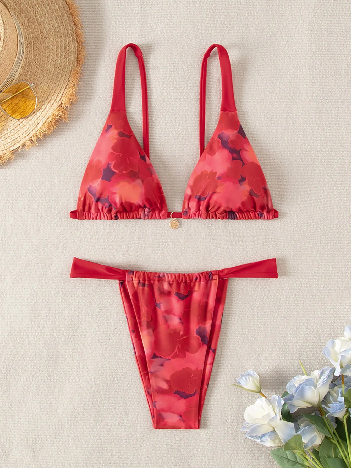 Floral Push Up Triangle Bikini Set