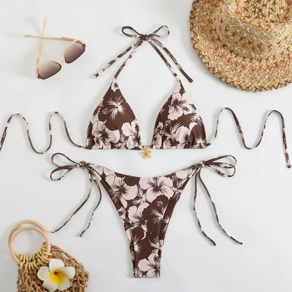 Y2K Pink Bow Lace-Up Bikini Set