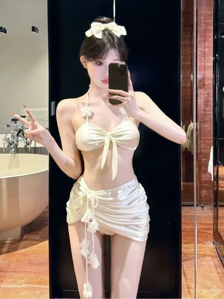 Y2K Pink Bow Lace-Up Bikini Set