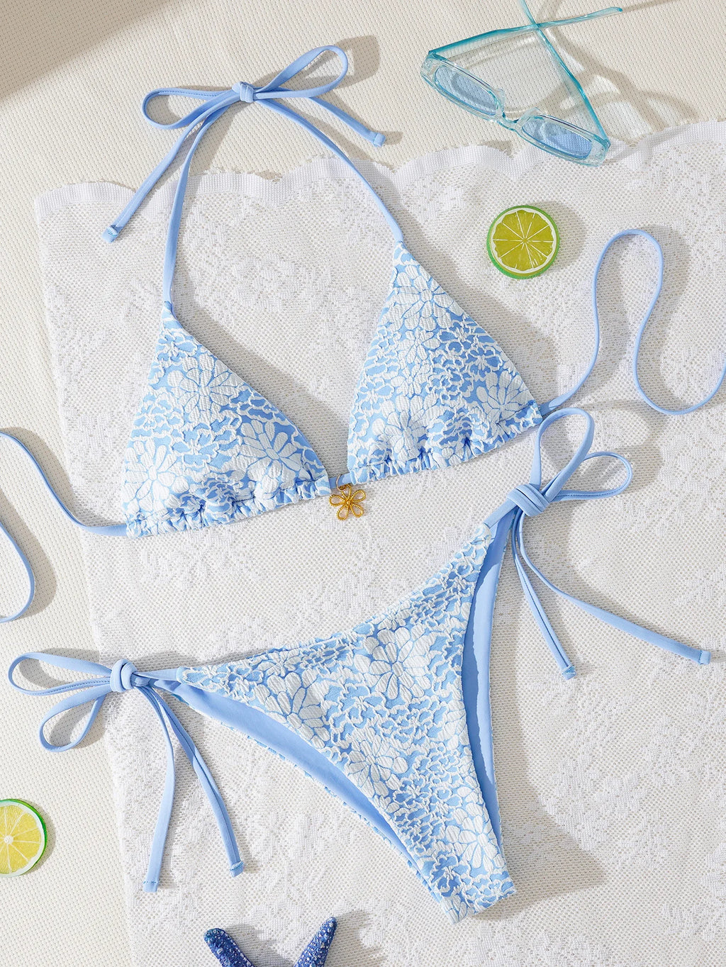 Floral Push Up Triangle Bikini Set