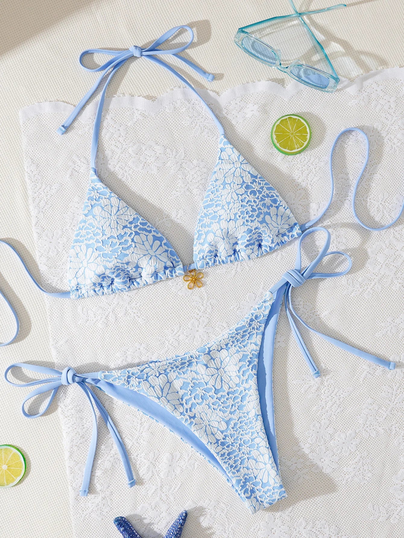 Floral Push Up Triangle Bikini Set