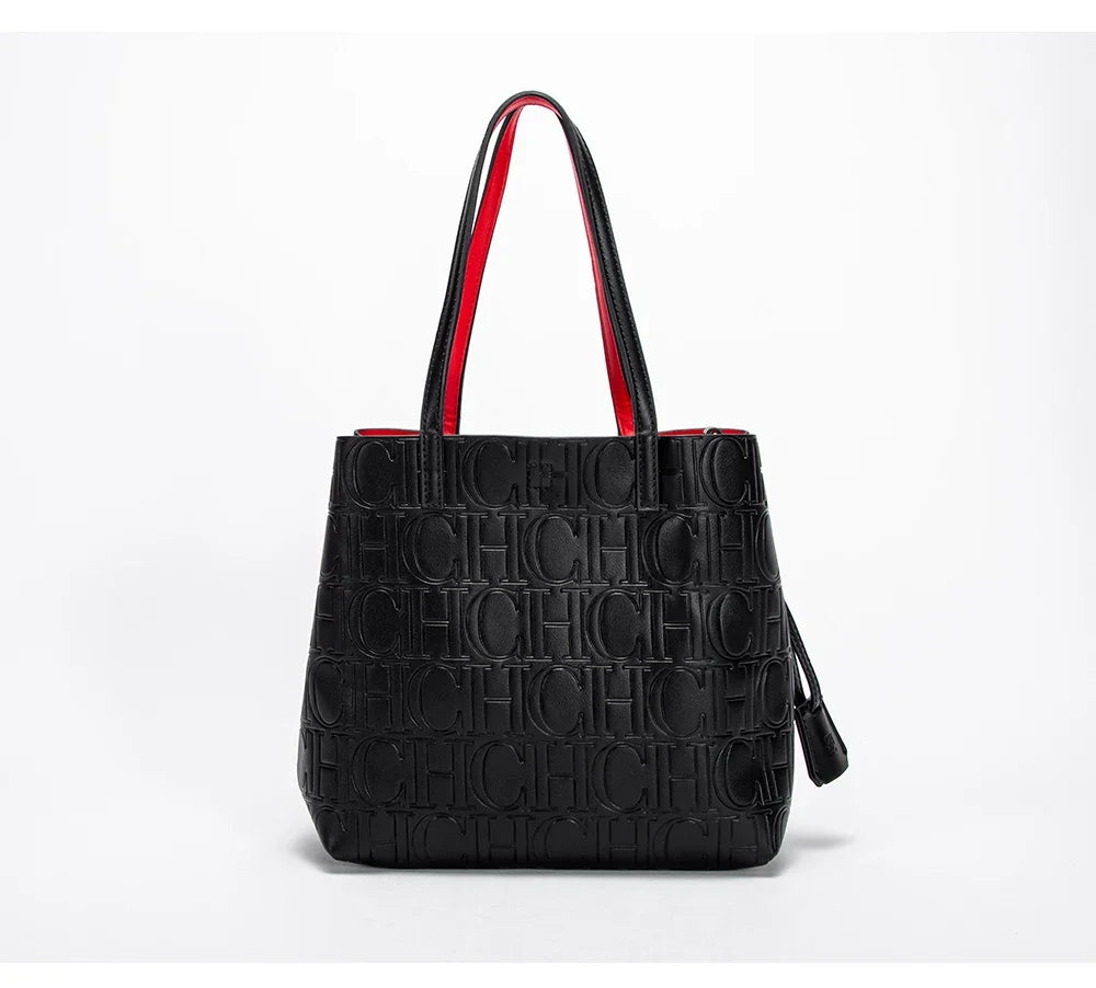 CH High Quality Fashion Ladies Shoulder Bag Senior Sense Pure Colour Letter Print Design Temperam...