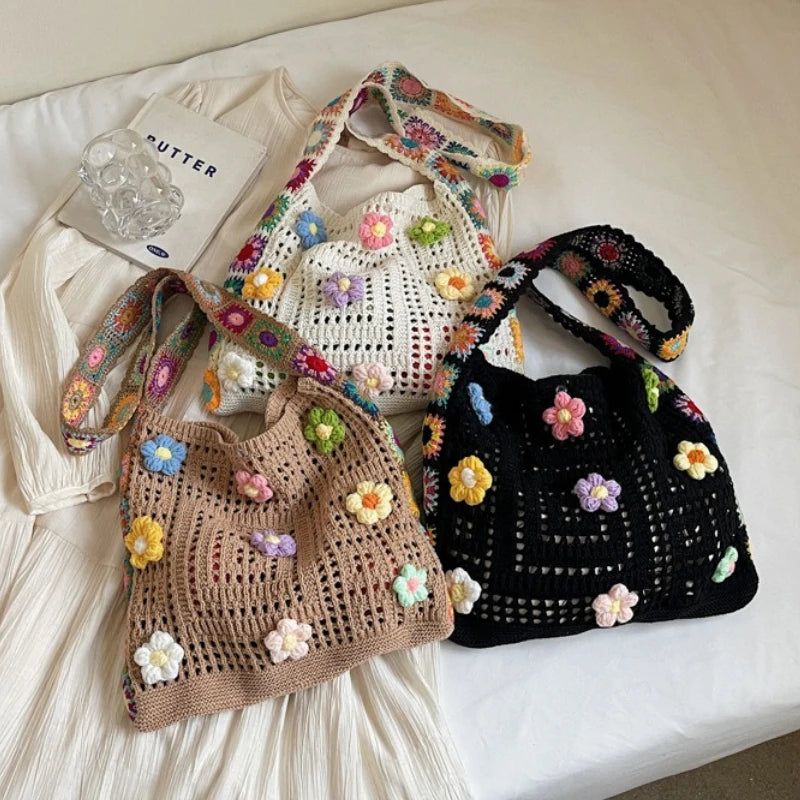 Boho Floral Crochet Shoulder Bag