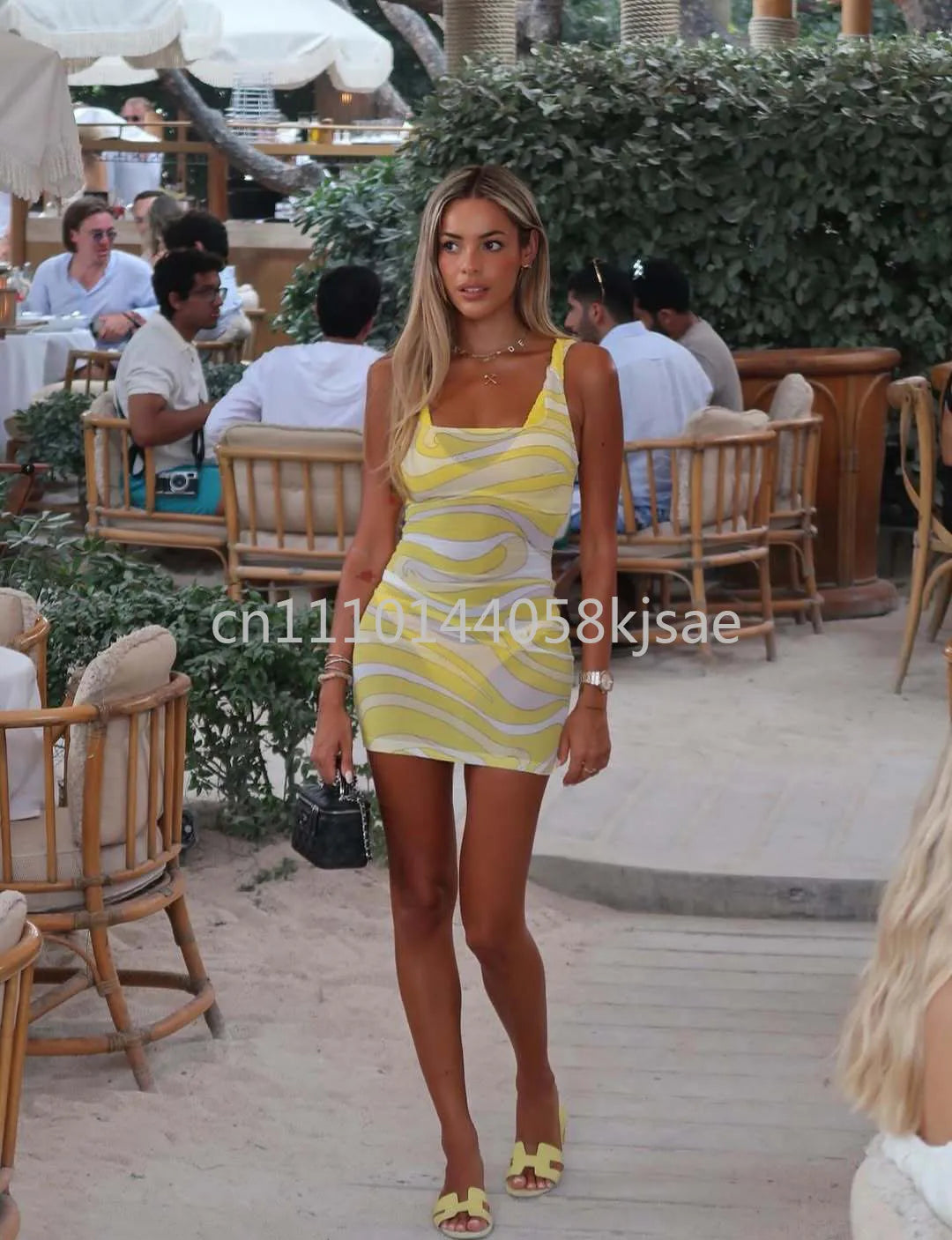 Yellow Bikini Set with Mesh Dress