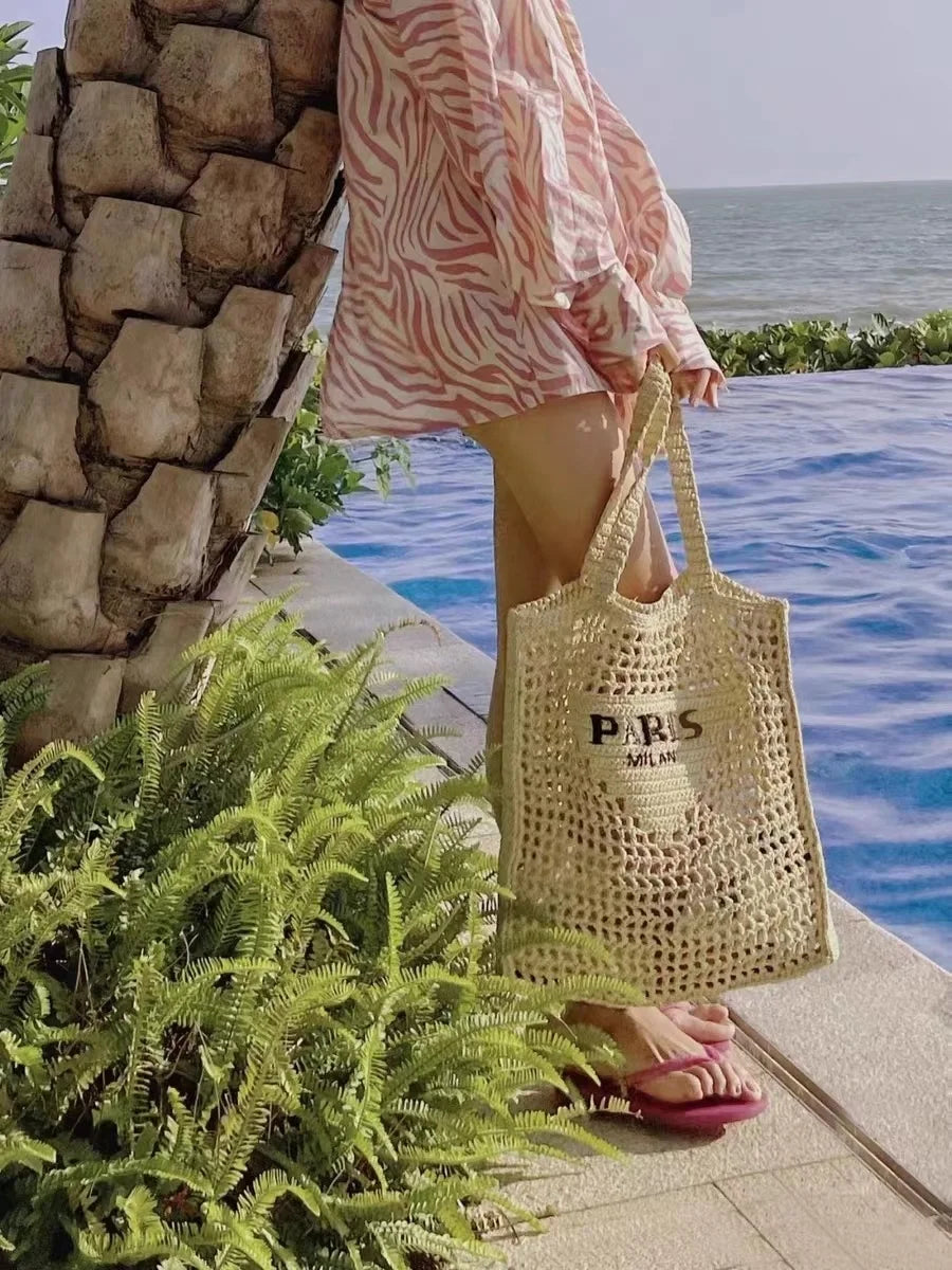 Handwoven Raffia Travel Tote