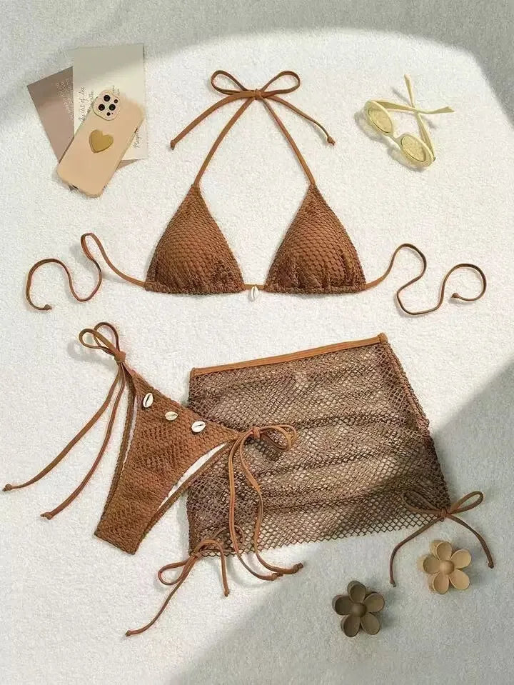 Halter Neck Thong 3 Piece Bikini Set