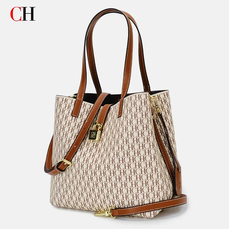 CH Women's Shoulder Tote Bag – Letter Print Polyester