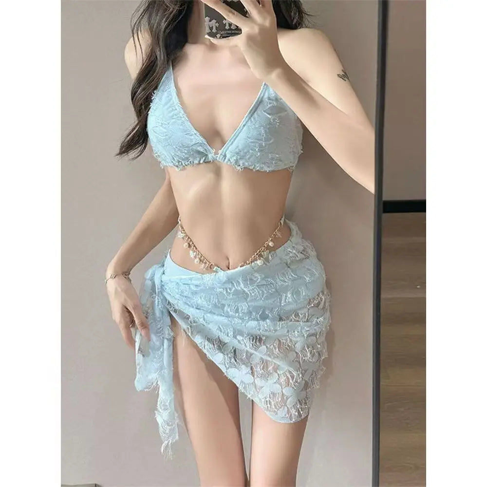 Y2K Pink Bow Lace-Up Bikini Set