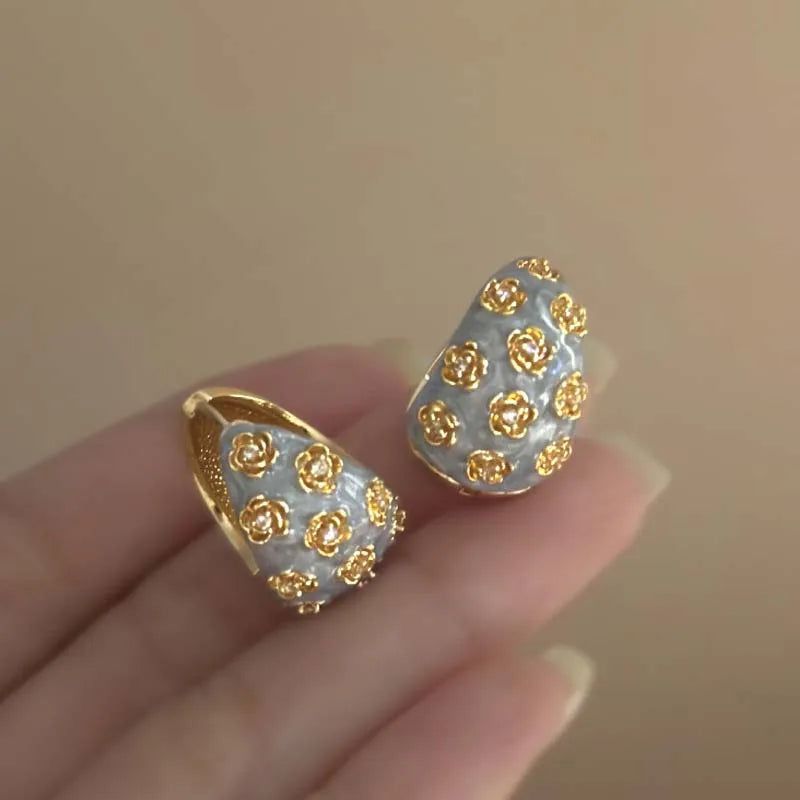 Rose Flower Hoop Earrings