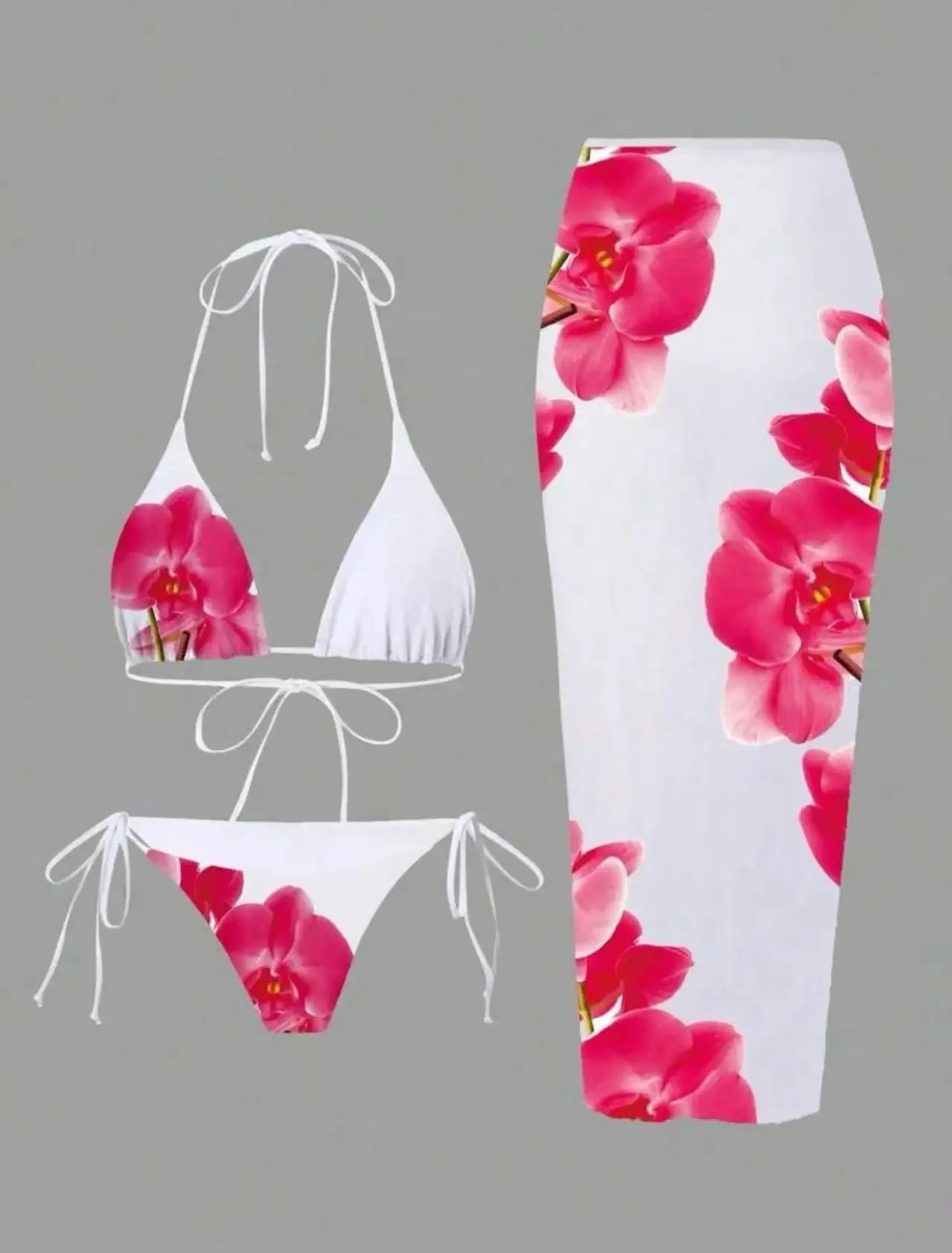 Floral Print Three Piece Bikini Set