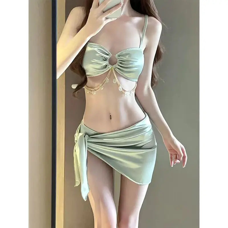 Y2K Pink Bow Lace-Up Bikini Set