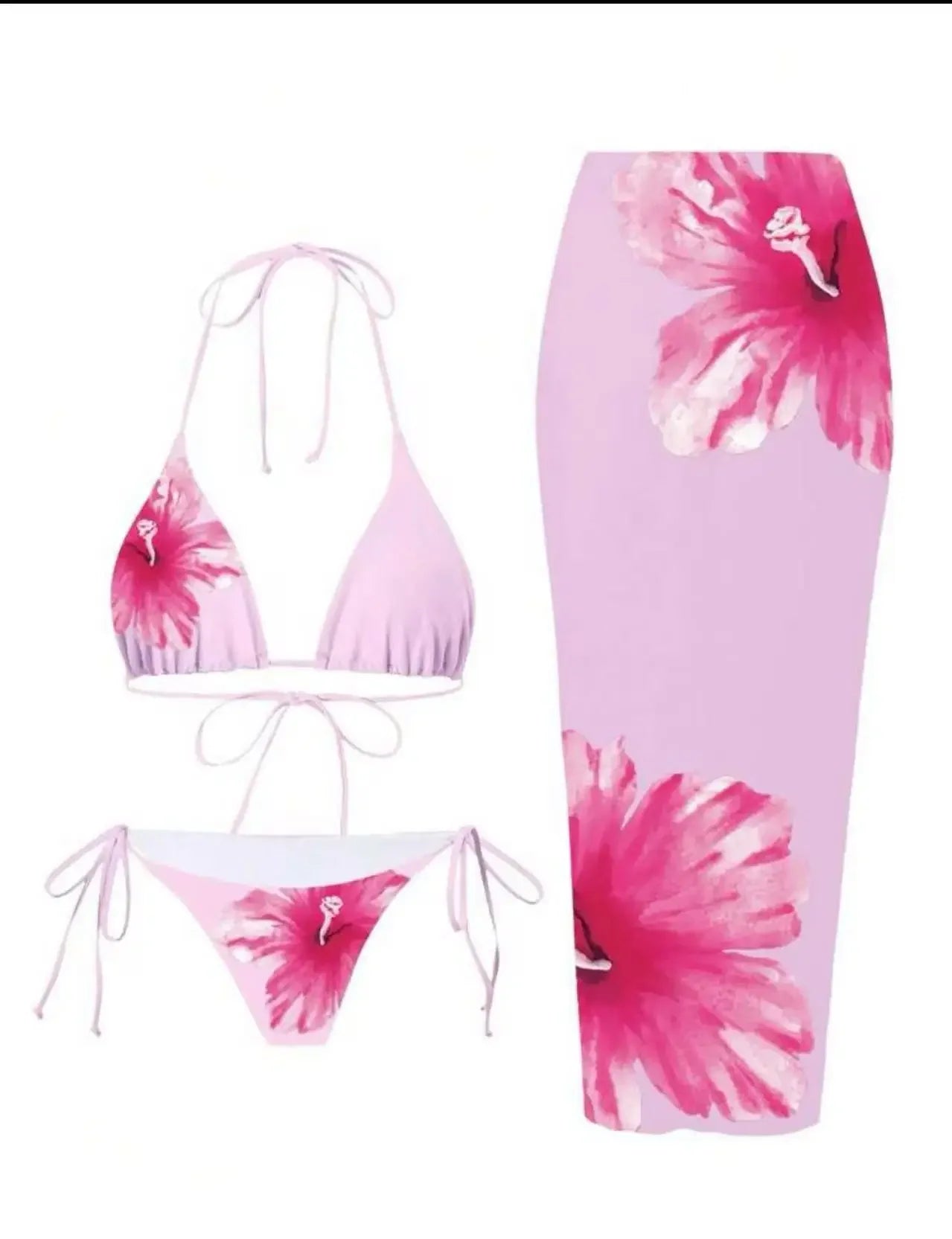 Floral Print Three Piece Bikini Set