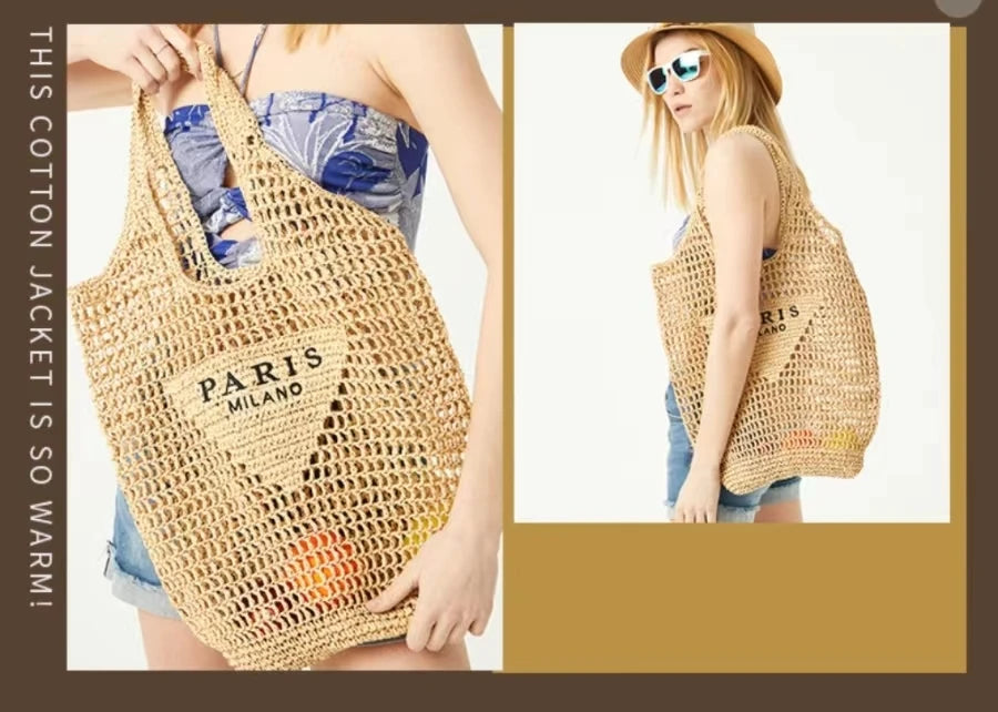Handwoven Raffia Travel Tote