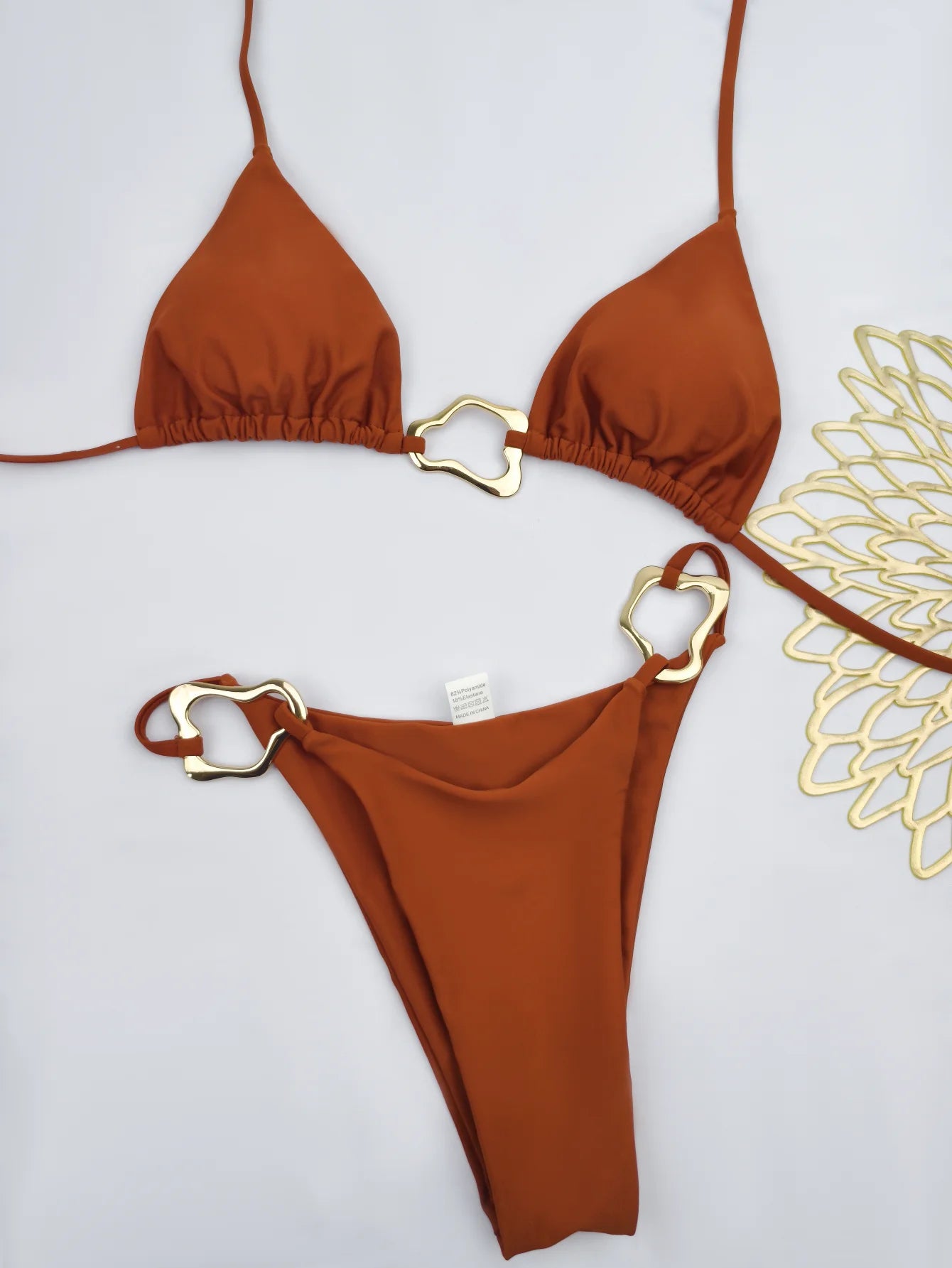 Solid Lace-Up Split Two Piece Swimsuit